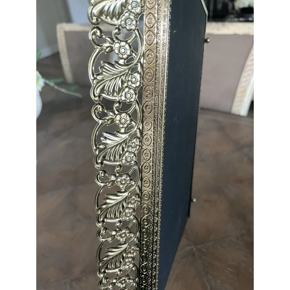 Vtg Mirrored Vanity Tray Gold Filigree Rectangle Hollywood Regency Dresser Decor
